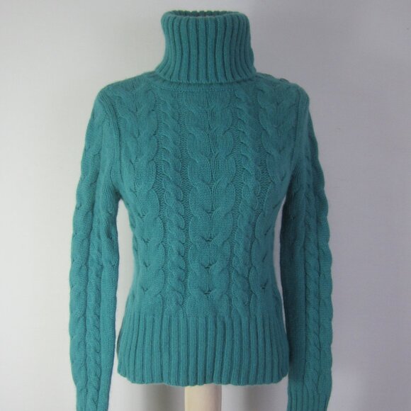 Vtg Banana Republic Women Small Turquoise Blue LS Cable Knit Angora Wool Sweater - Picture 1 of 12